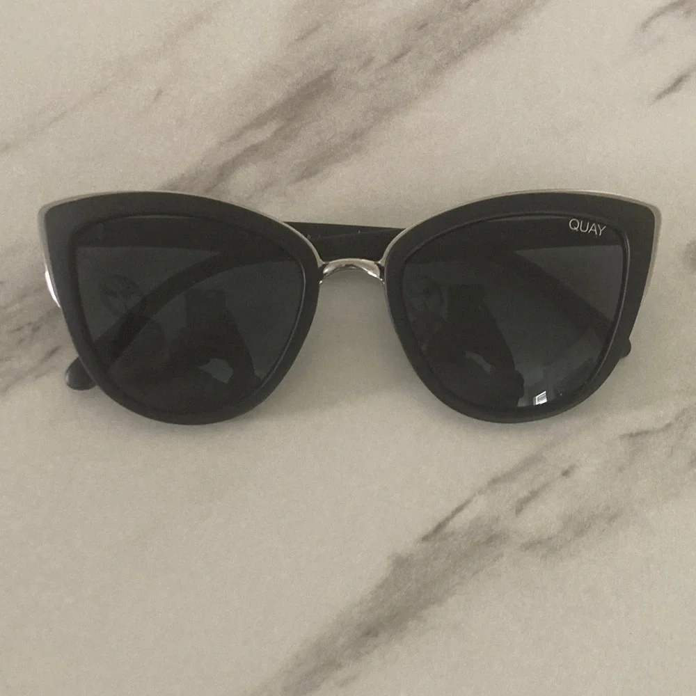 Quay Australia Black Cat Eye Sunglasses with Silver Bridge